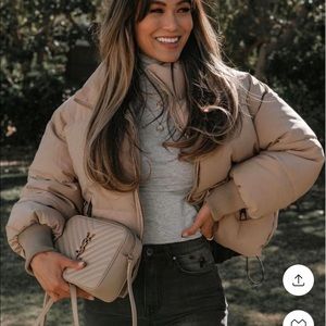 Womens puffer coat Khaki long sleeve zip puffer jacket baggy shirt down coat